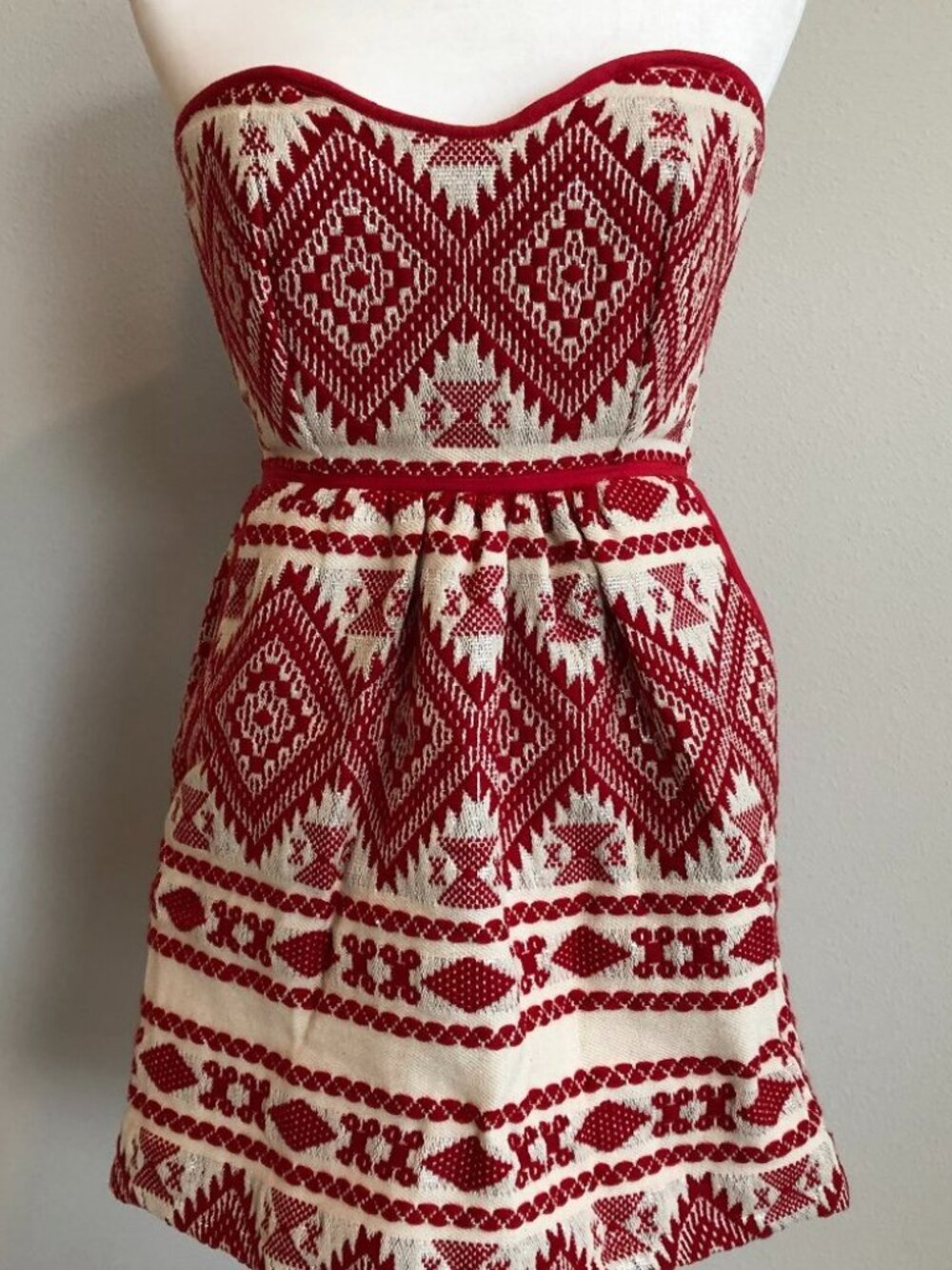 Judith March Dress Womens Small Red Jacquard Casual Ladies Tie Back Be Mine